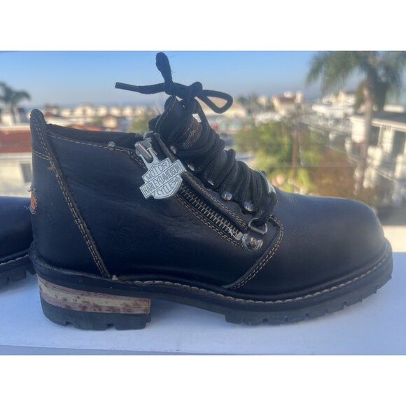 Vintage Harley-Davidson leather lace side zip lug sole boots sz 7 biker - Picture 4 of 16